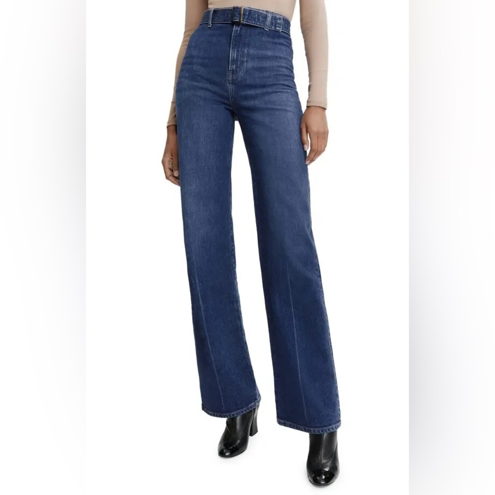 Reformation Dark Blue High-Rise Wide Leg Jeans